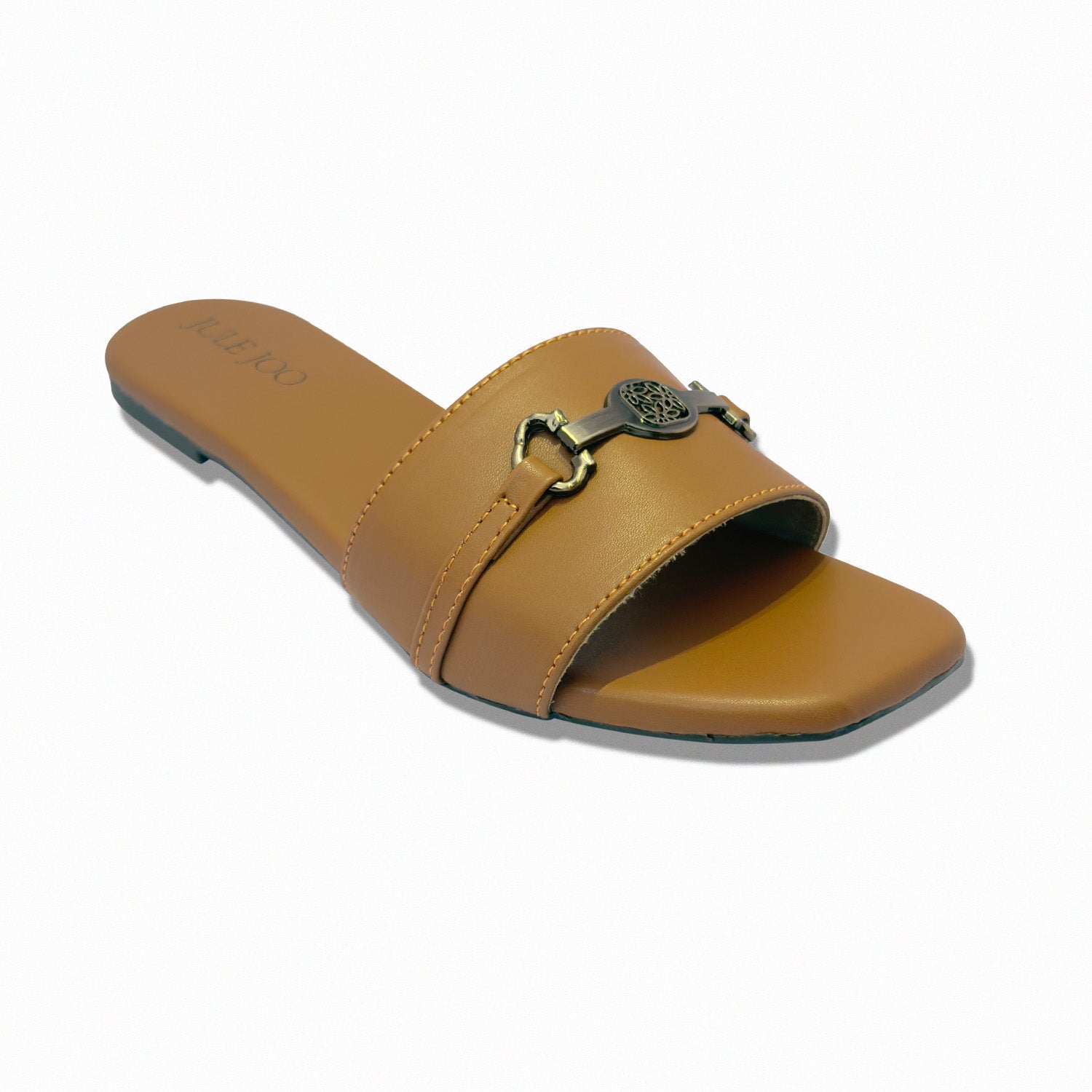 Tan Leatherette Emblem Slides