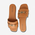 Tan Leatherette Emblem Slides