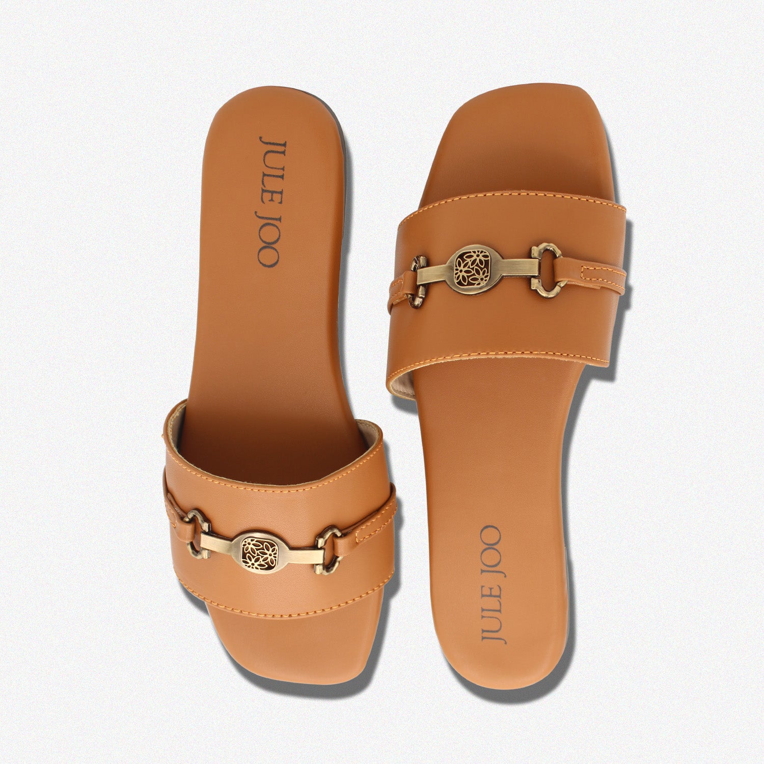 Tan Leatherette Emblem Slides
