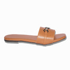 Tan Leatherette Emblem Slides
