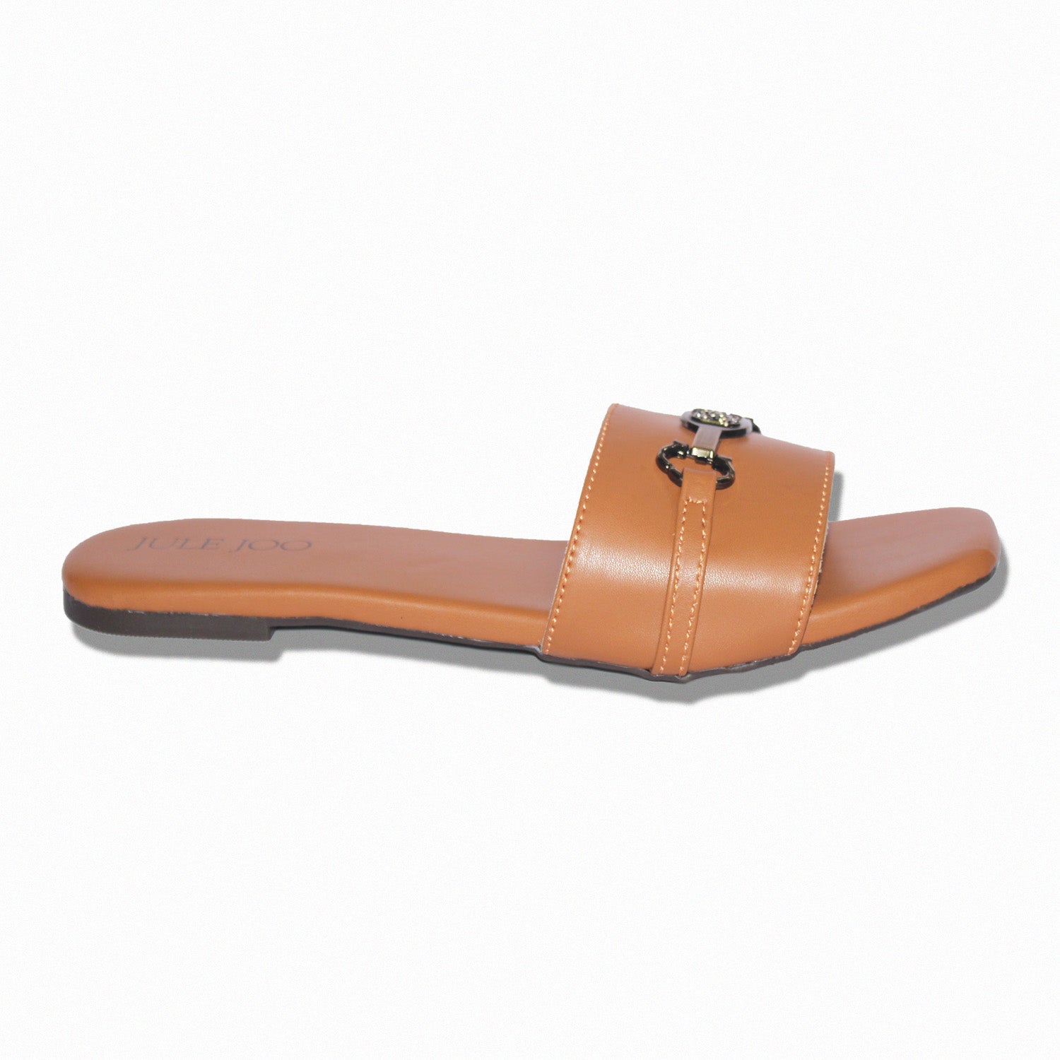 Tan Leatherette Emblem Slides