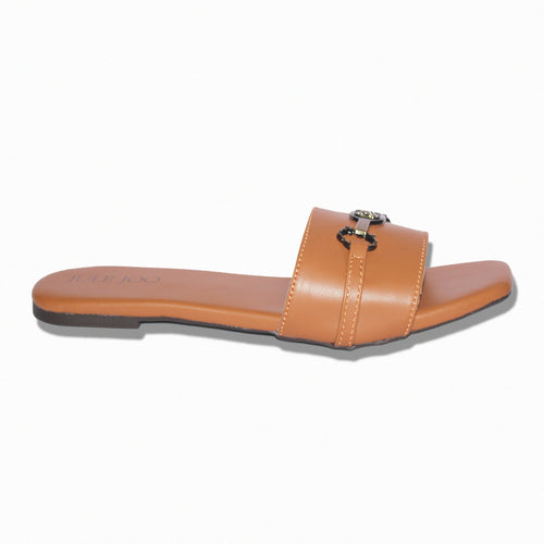 Tan Leatherette Emblem Slides