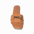 Tan Leatherette Emblem Slides