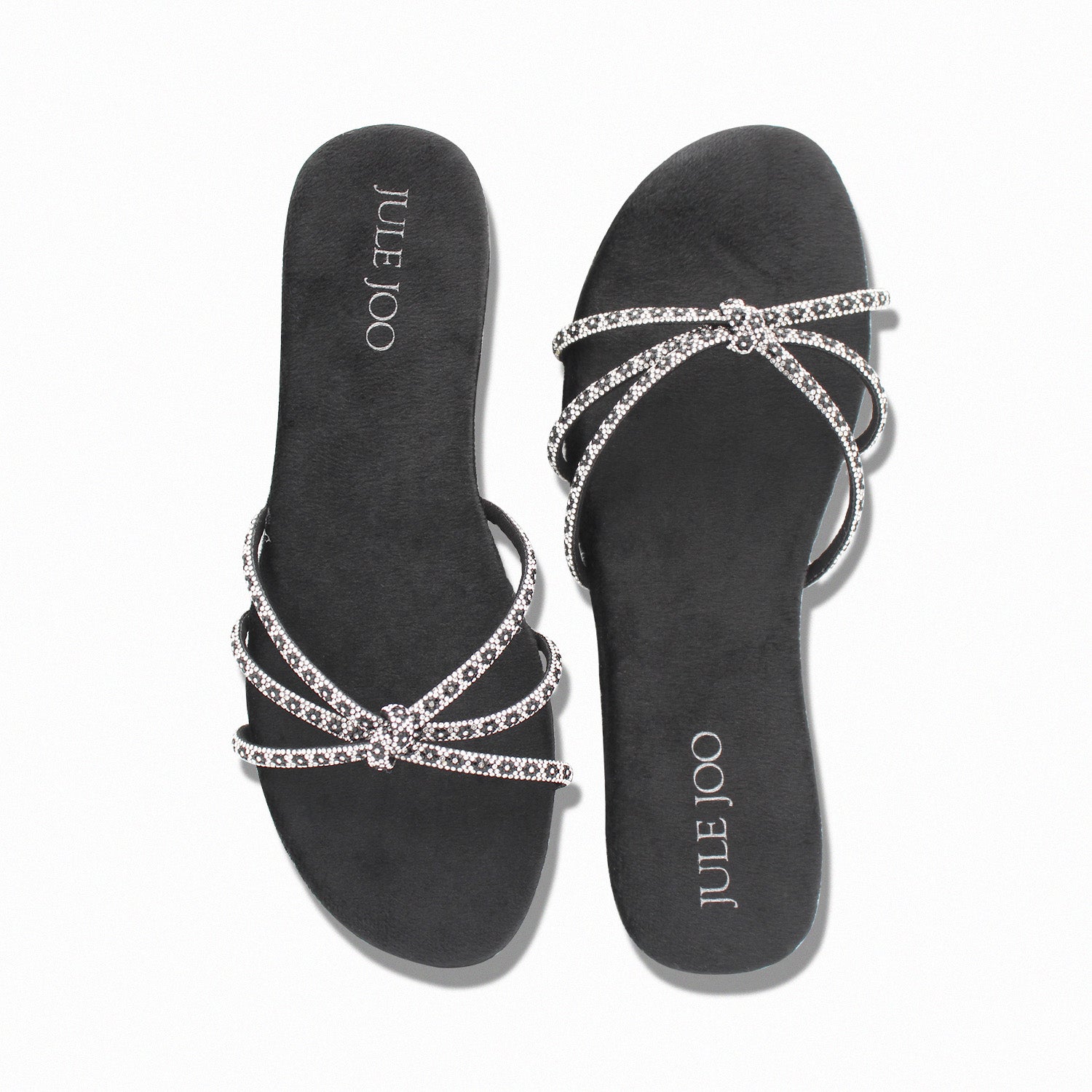 Black Crystal Cross-Strap Slide