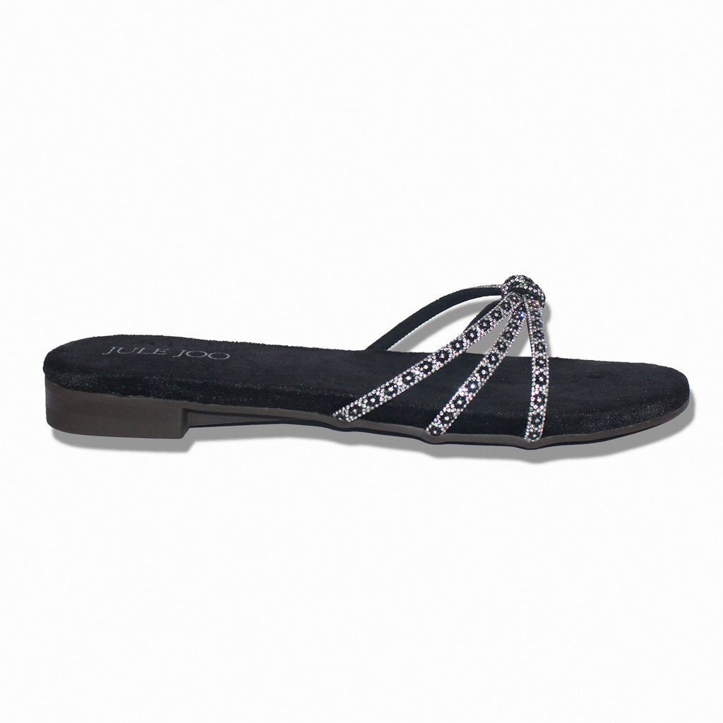 Black Crystal Cross-Strap Slide