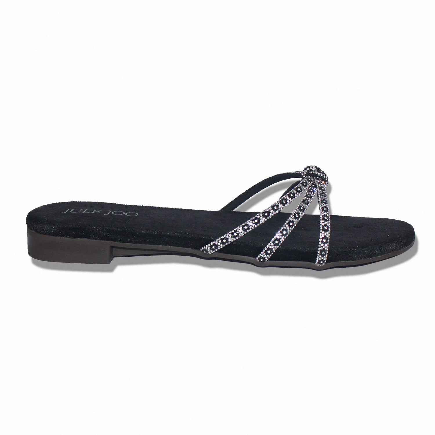 Black Crystal Cross-Strap Slide