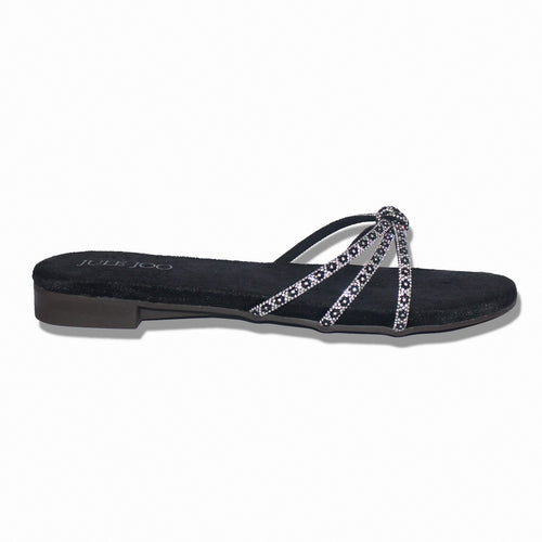 Black Crystal Cross-Strap Slide