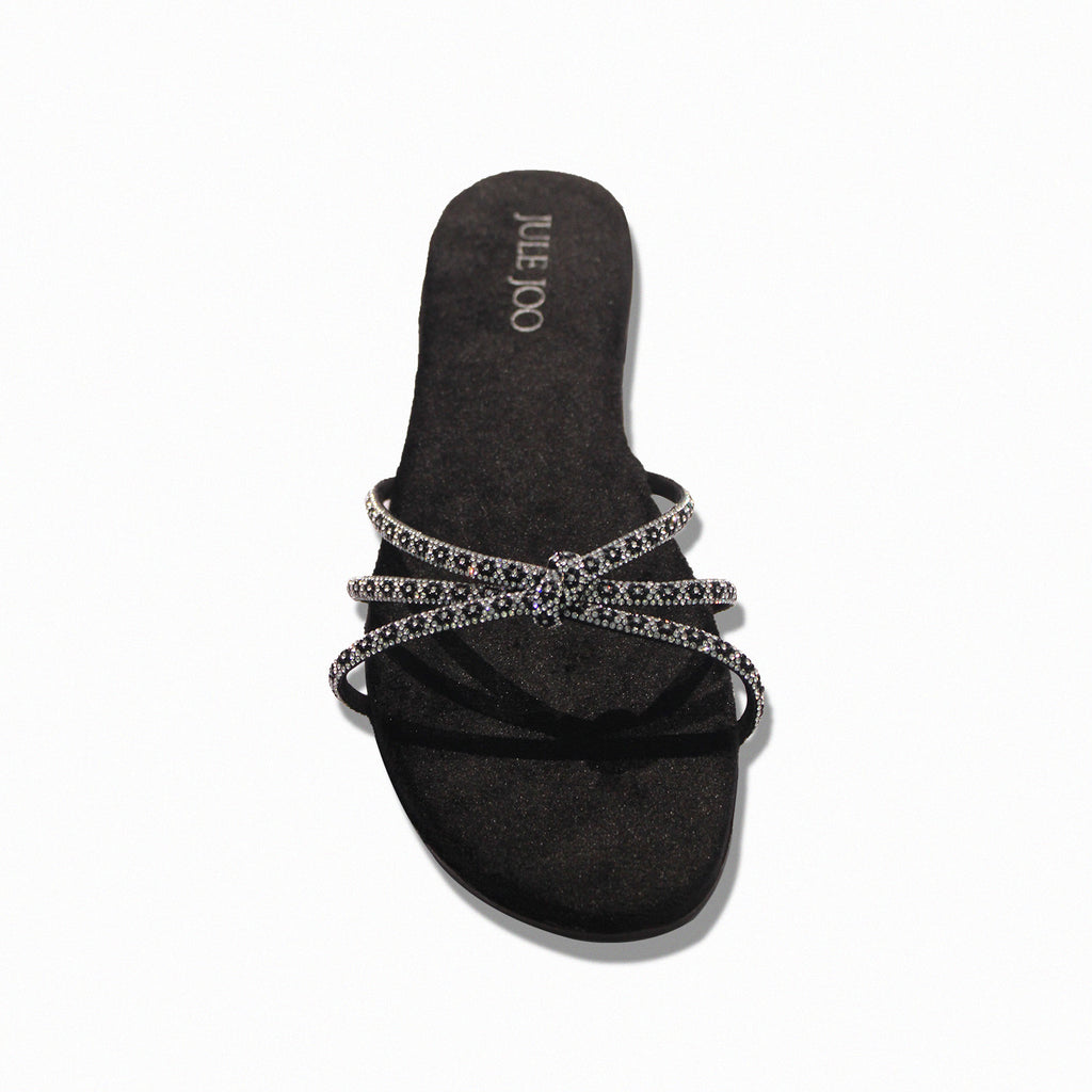 Black Crystal Cross-Strap Slide