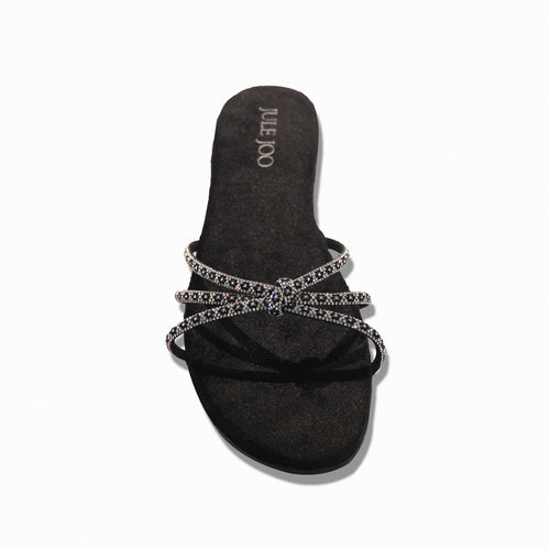 Black Crystal Cross-Strap Slide