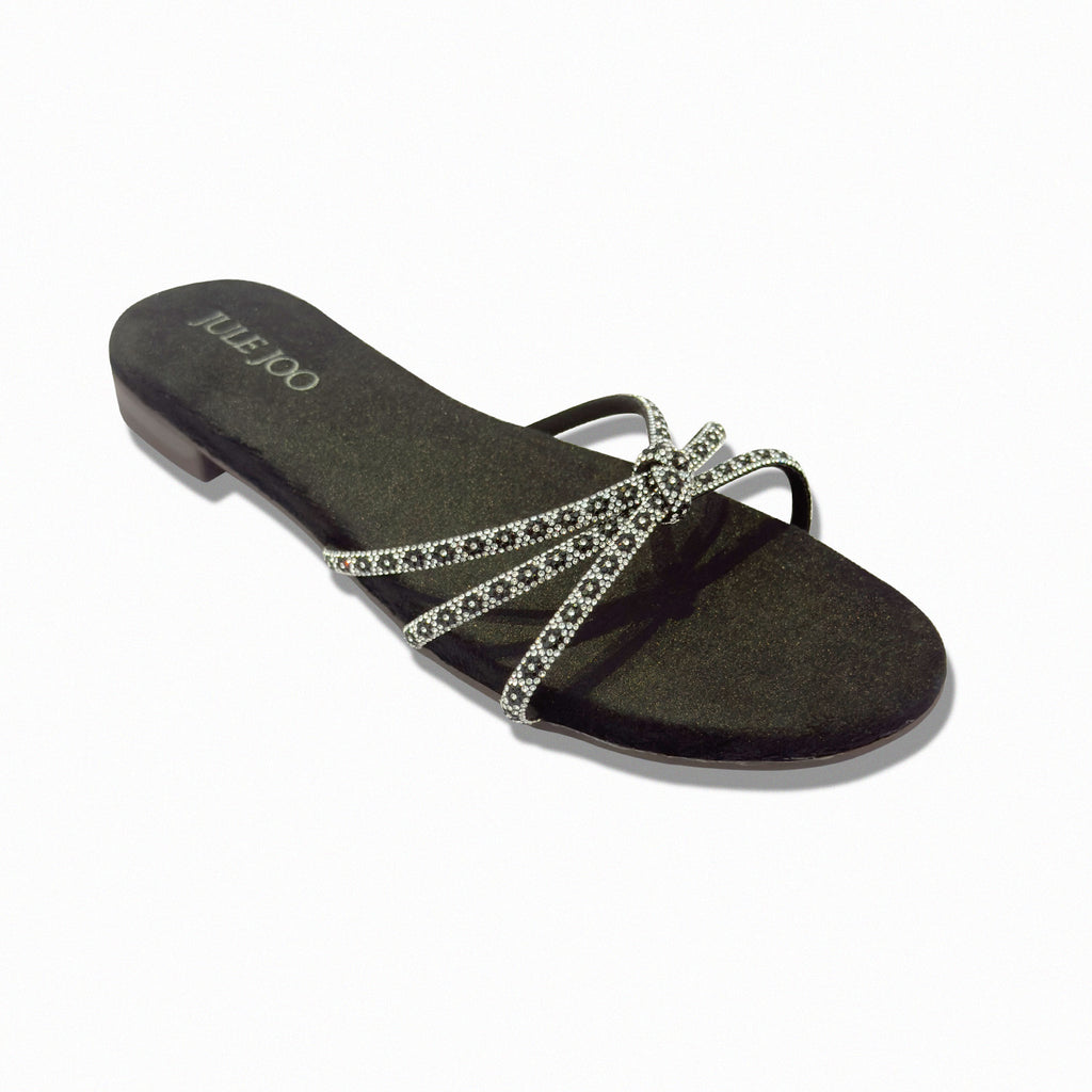 Black Crystal Cross-Strap Slide